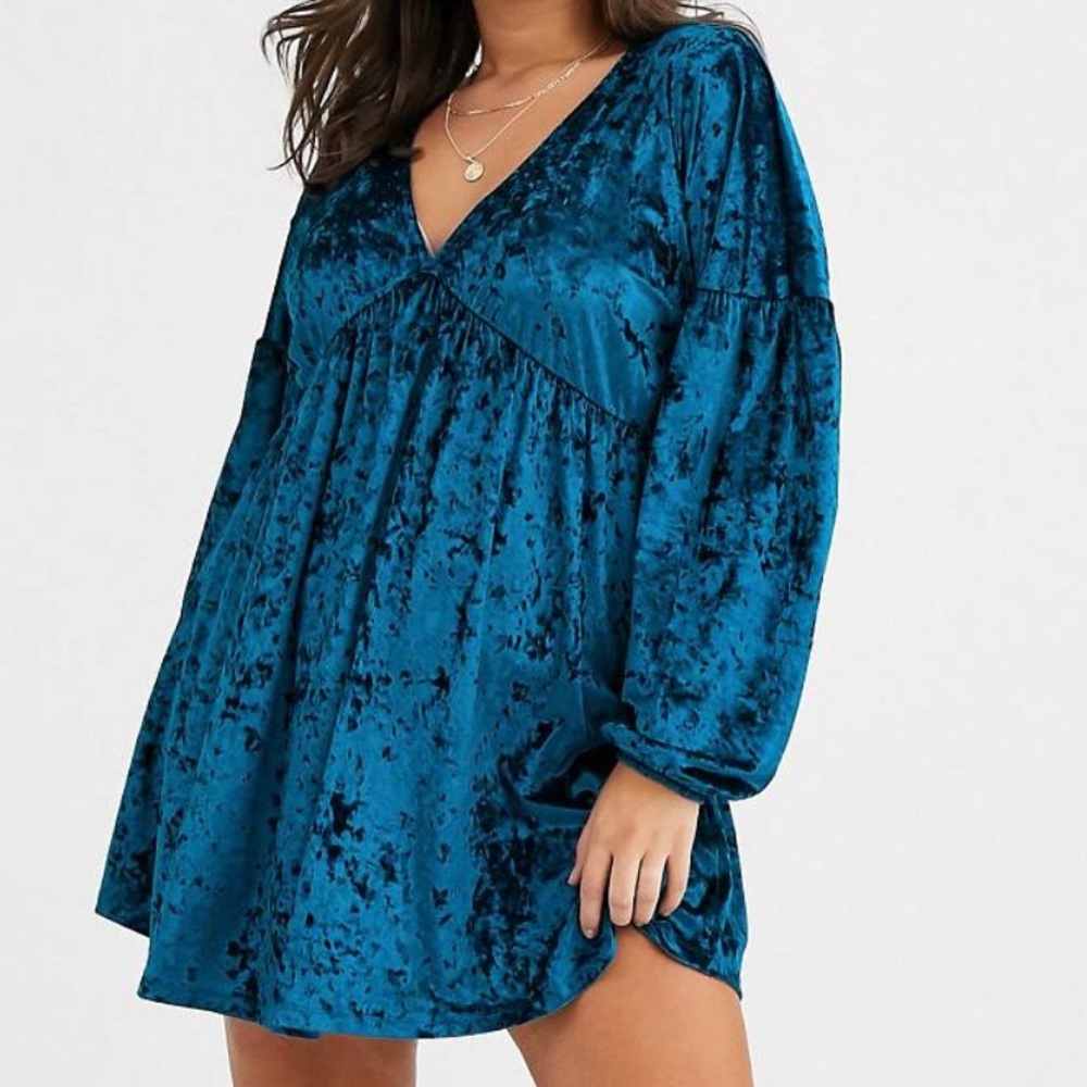 ASOS velvet blue smock dress